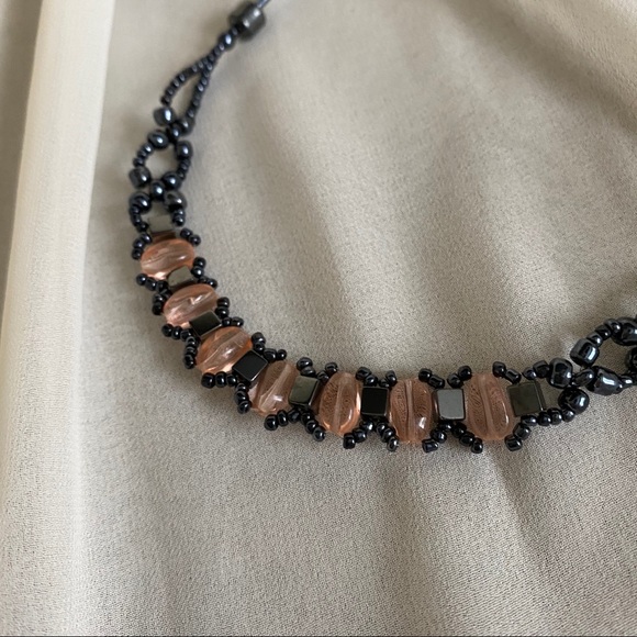 Vintage Clear Pink Gunmetal Grey Beaded Necklace - Picture 4 of 5
